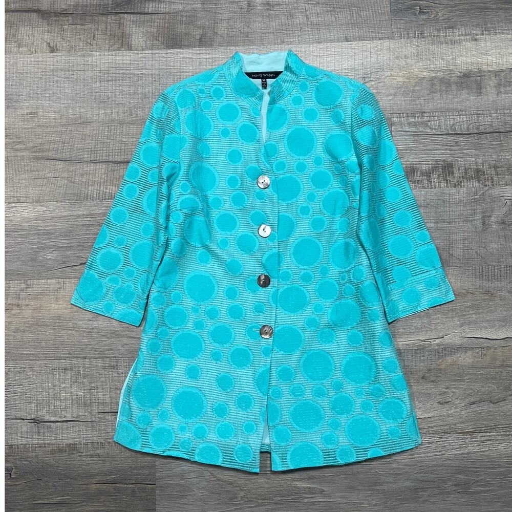 Ming Wang XS Button Up Jacket Top‎ 3/4 Sleeve Art Polka Dot Luxury Designer Glam